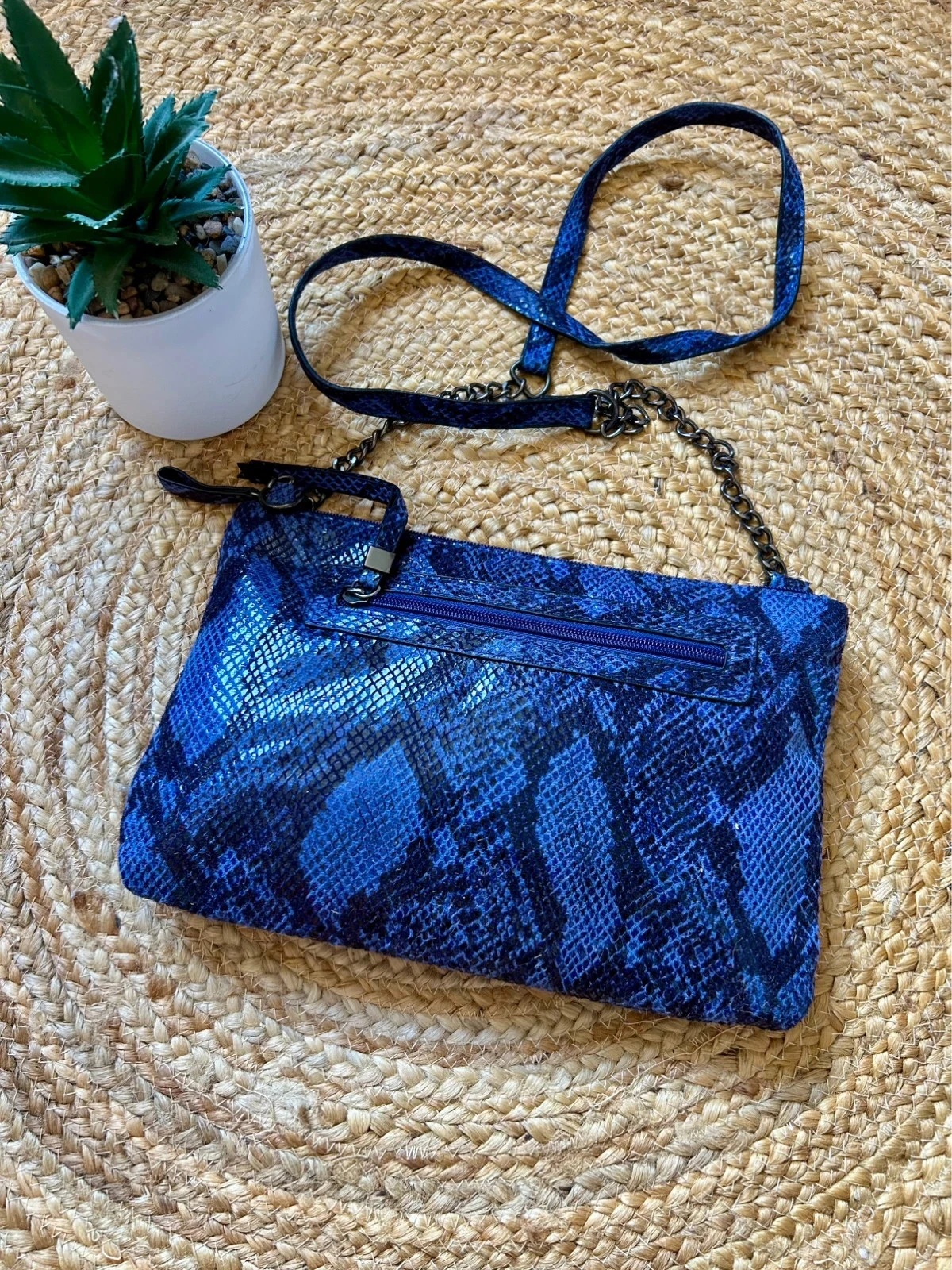 💙🐍Sac bandoulière python bleu vintage Y2K glam rock chic blue animal print crossbody clutch bag🐍🖤